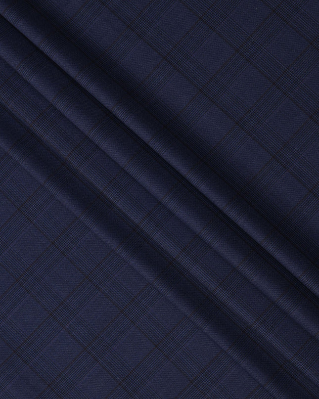 Navy Blue Check Premium Super 130's All Wool Suiting Fabric 150 Cms Width 4.0 Mtrs Italy-D24957 Regal Fabrics
