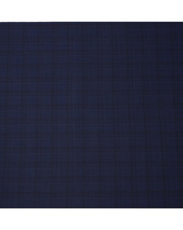 Navy Blue Check Premium Super 130's All Wool Suiting Fabric 150 Cms Width 4.0 Mtrs Italy-D24957 Regal Fabrics