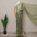 Olive Green Premium 2-Tone French Chantilly Lace Saree Fabric 5.5 Mtrs with 110 Cms Width – Imported from France-D25643
