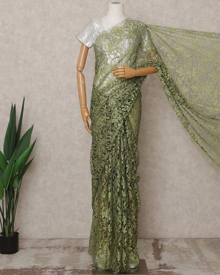 Olive Green Premium 2-Tone French Chantilly Lace Saree Fabric 5.5 Mtrs with 110 Cms Width – Imported from France-D25643