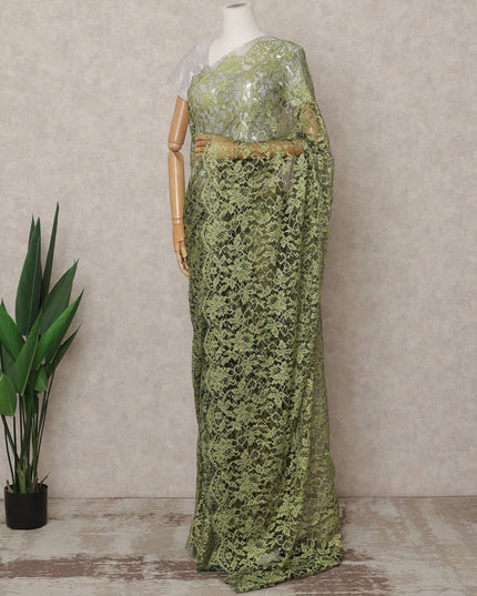 Olive Green Premium 2-Tone French Chantilly Lace Saree Fabric 5.5 Mtrs with 110 Cms Width – Imported from France-D25643