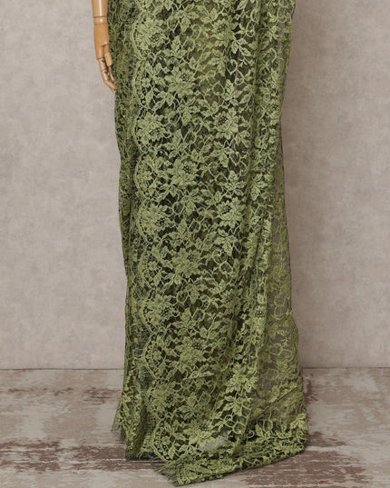 Olive Green Premium 2-Tone French Chantilly Lace Saree Fabric 5.5 Mtrs with 110 Cms Width – Imported from France-D25643