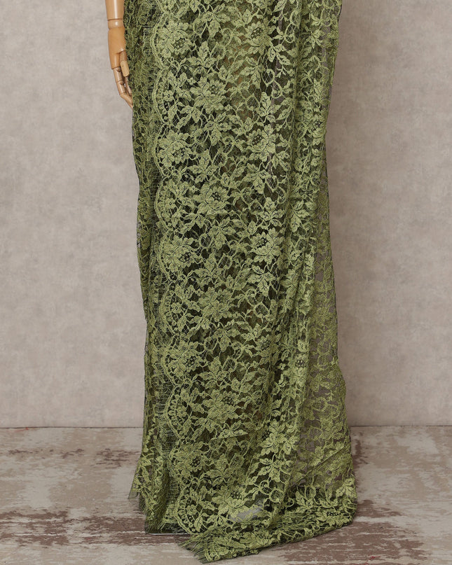 Olive Green Premium 2-Tone French Chantilly Lace Saree Fabric 5.5 Mtrs with 110 Cms Width – Imported from France-D25643