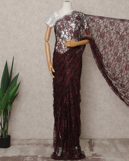 Maroon Premium 2-Tone French Chantilly Lace Saree Fabric 5.5 Mtrs with 110 Cms Width – Imported from France-D25655
