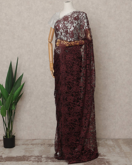 Maroon Premium 2-Tone French Chantilly Lace Saree Fabric 5.5 Mtrs with 110 Cms Width – Imported from France-D25655
