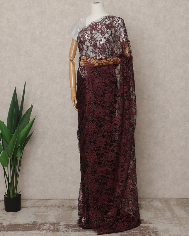 Maroon Premium 2-Tone French Chantilly Lace Saree Fabric 5.5 Mtrs with 110 Cms Width – Imported from France-D25655