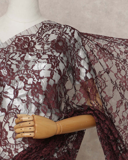 Maroon Premium 2-Tone French Chantilly Lace Saree Fabric 5.5 Mtrs with 110 Cms Width – Imported from France-D25655