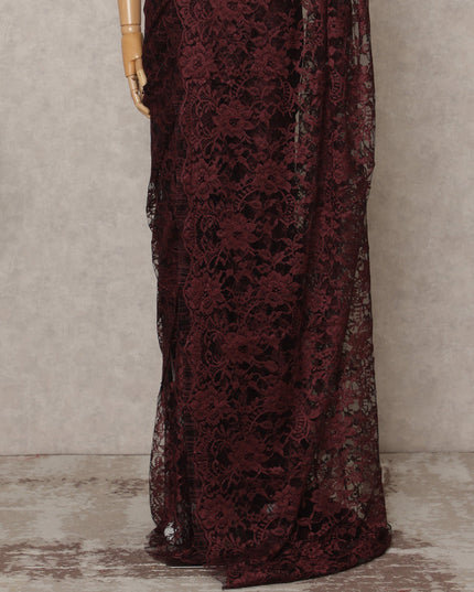 Maroon Premium 2-Tone French Chantilly Lace Saree Fabric 5.5 Mtrs with 110 Cms Width – Imported from France-D25655