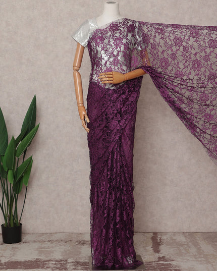 Plum Premium 2-Tone French Chantilly Lace Saree Fabric 5.5 Mtrs with 110 Cms Width – Imported from France-D25665