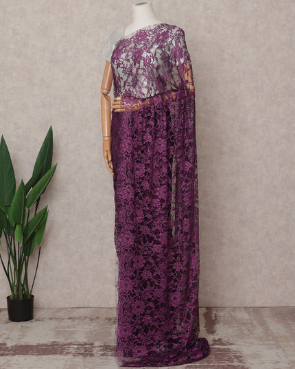 Plum Premium 2-Tone French Chantilly Lace Saree Fabric 5.5 Mtrs with 110 Cms Width – Imported from France-D25665