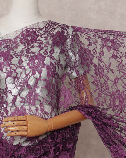 Plum Premium 2-Tone French Chantilly Lace Saree Fabric 5.5 Mtrs with 110 Cms Width – Imported from France-D25665