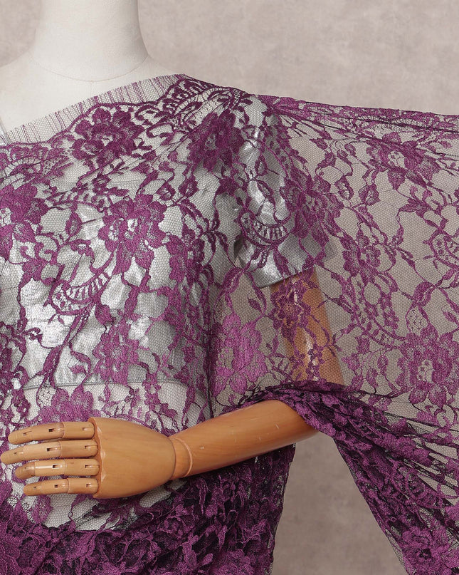 Plum Premium 2-Tone French Chantilly Lace Saree Fabric 5.5 Mtrs with 110 Cms Width – Imported from France-D25665