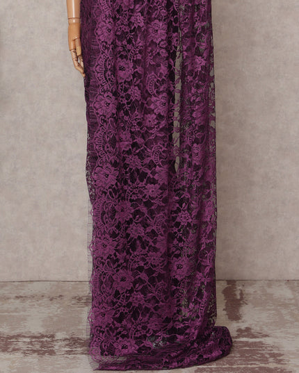 Plum Premium 2-Tone French Chantilly Lace Saree Fabric 5.5 Mtrs with 110 Cms Width – Imported from France-D25665