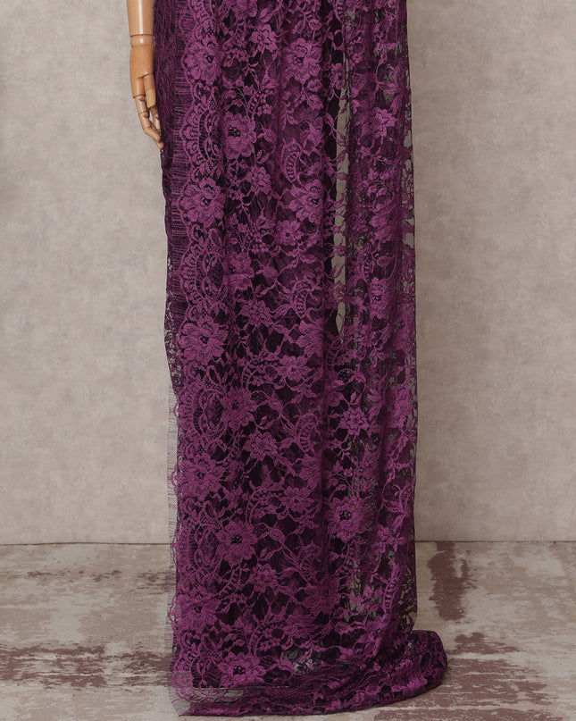 Plum Premium 2-Tone French Chantilly Lace Saree Fabric 5.5 Mtrs with 110 Cms Width – Imported from France-D25665