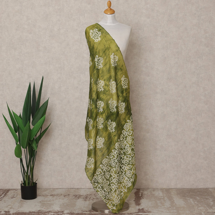 Olive Green Handcrafted Block Print Premium Cotton Dupatta, 225X85 Cms, Made in India-D25789