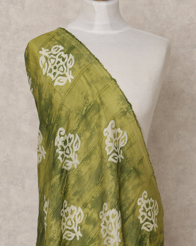 Olive Green Handcrafted Block Print Premium Cotton Dupatta, 225X85 Cms, Made in India-D25789