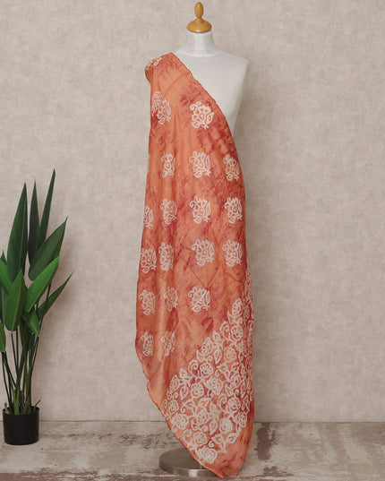 Rust Orange Handcrafted Floral Block Print Premium Cotton Dupatta, 225X85 Cms, Made in India-D25792