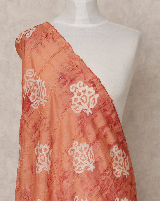 Rust Orange Handcrafted Floral Block Print Premium Cotton Dupatta, 225X85 Cms, Made in India-D25792