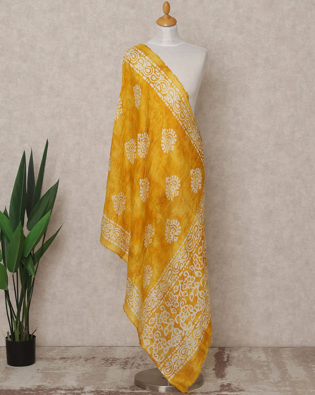 Golden Yellow Handcrafted Ethnic Motif Block Print Premium Cotton Dupatta, 225X85 Cms, Made in India-D25793