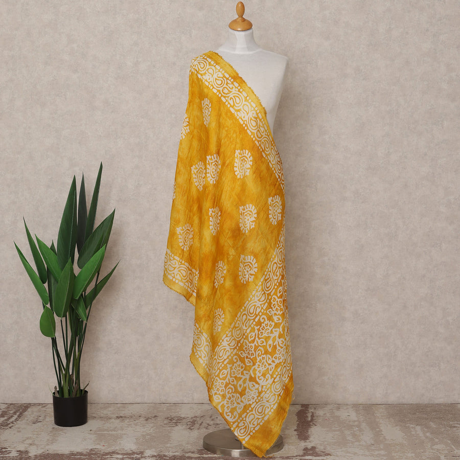 Golden Yellow Handcrafted Ethnic Motif Block Print Premium Cotton Dupatta, 225X85 Cms, Made in India-D25793