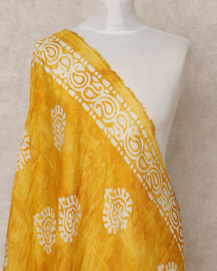 Golden Yellow Handcrafted Ethnic Motif Block Print Premium Cotton Dupatta, 225X85 Cms, Made in India-D25793
