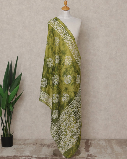 Olive Green Handcrafted Ethnic Motif Block Print Premium Cotton Dupatta, 225X85 Cms, Made in India-D25794