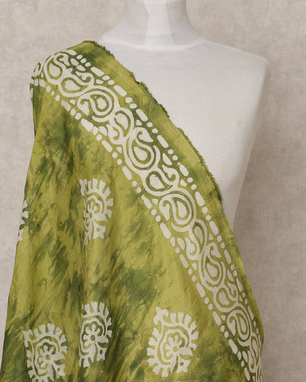 Olive Green Handcrafted Ethnic Motif Block Print Premium Cotton Dupatta, 225X85 Cms, Made in India-D25794
