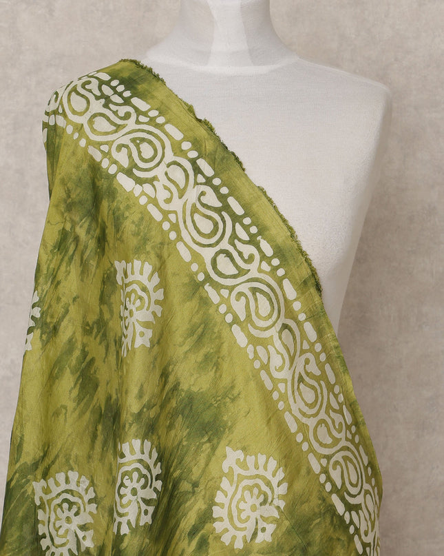 Olive Green Handcrafted Ethnic Motif Block Print Premium Cotton Dupatta, 225X85 Cms, Made in India-D25794