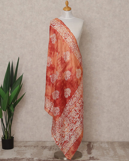 Rust Orange Handcrafted Batik Printed Premium Cotton Dupatta, 225X85 Cms, Made in India-D25809