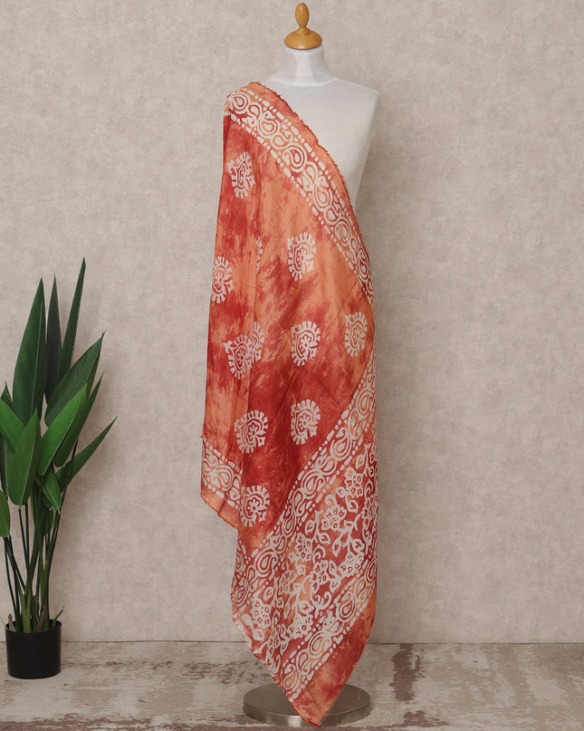 Rust Orange Handcrafted Batik Printed Premium Cotton Dupatta, 225X85 Cms, Made in India-D25809