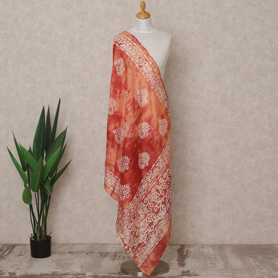 Rust Orange Handcrafted Batik Printed Premium Cotton Dupatta, 225X85 Cms, Made in India-D25809