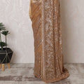 ساري شيفون حريري ذهبي فاتح أنيق مع تطريز بالترتر، عرض 110 سم، قطعة 5.5 متر-D19474