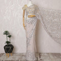 Elegant Blush Pink Silk Chiffon Saree with Silver Embroidery,110 cm Width, 5.5 Meters Piece-D19476 Regal Fabrics