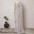 Elegant Blush Pink Silk Chiffon Saree with Silver Embroidery,110 cm Width, 5.5 Meters Piece-D19476 Regal Fabrics