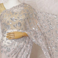 Elegant Blush Pink Silk Chiffon Saree with Silver Embroidery,110 cm Width, 5.5 Meters Piece-D19476 Regal Fabrics