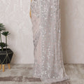 Elegant Blush Pink Silk Chiffon Saree with Silver Embroidery,110 cm Width, 5.5 Meters Piece-D19476 Regal Fabrics