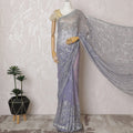 Elegant Lavender Silk Chiffon Saree with Silver Embroidery,110 cm Width, 5.5 Meters Piece-D19480 Regal Fabrics