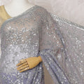 Elegant Lavender Silk Chiffon Saree with Silver Embroidery,110 cm Width, 5.5 Meters Piece-D19480 Regal Fabrics