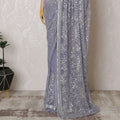 Elegant Lavender Silk Chiffon Saree with Silver Embroidery,110 cm Width, 5.5 Meters Piece-D19480 Regal Fabrics