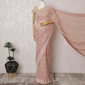 Elegant Peach Georgette Chiffon Saree with White Embroidery,110 cm Width, 5.5 Meters Piece-D19481