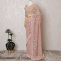 Elegant Peach Georgette Chiffon Saree with White Embroidery,110 cm Width, 5.5 Meters Piece-D19481