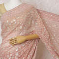 Elegant Peach Georgette Chiffon Saree with White Embroidery,110 cm Width, 5.5 Meters Piece-D19481