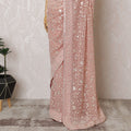 Elegant Peach Georgette Chiffon Saree with White Embroidery,110 cm Width, 5.5 Meters Piece-D19481