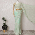 Elegant Mint Green Georgette Chiffon Saree with White Embroidery,110 cm Width, 5.5 Meters Piece-D19482