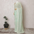 Elegant Mint Green Georgette Chiffon Saree with White Embroidery,110 cm Width, 5.5 Meters Piece-D19482