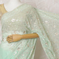 Elegant Mint Green Georgette Chiffon Saree with White Embroidery,110 cm Width, 5.5 Meters Piece-D19482