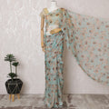 Elegant Mint Green Floral Silk Chiffon Saree,110 cm Width, 5.5 Meters Piece-D19484