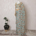 Elegant Mint Green Floral Silk Chiffon Saree,110 cm Width, 5.5 Meters Piece-D19484