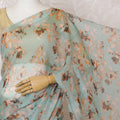 Elegant Mint Green Floral Silk Chiffon Saree,110 cm Width, 5.5 Meters Piece-D19484