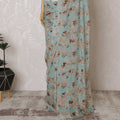 Elegant Mint Green Floral Silk Chiffon Saree,110 cm Width, 5.5 Meters Piece-D19484